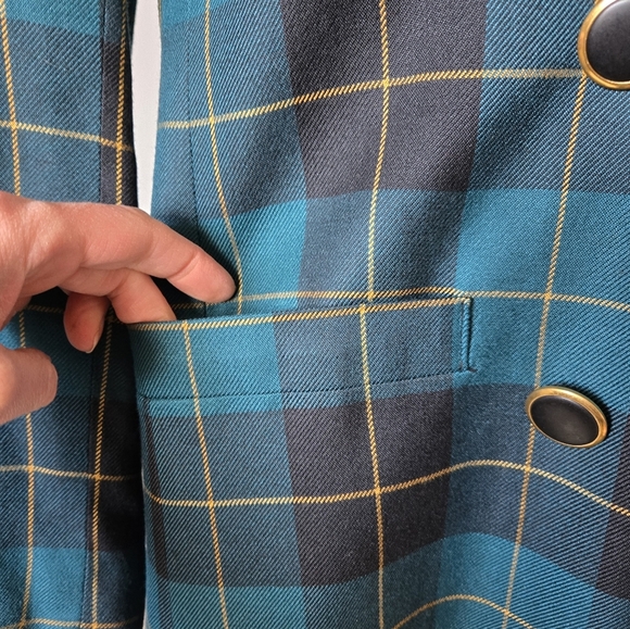 WORTHINGTON Teal and Black Plaid Double-Breasted Women's. Size 4 - Picture 4 of 13